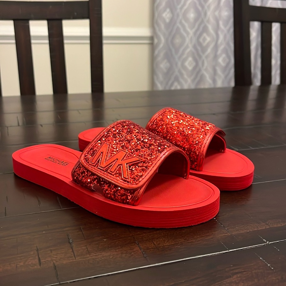 Michael Kors Eli Gear slides sandals shoes new red Girls Toddler Size 11